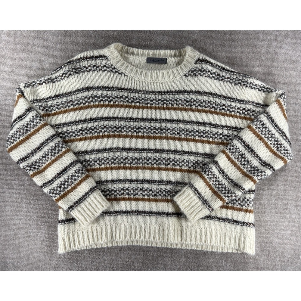 Elsamanda Striped Sweater Made in Italy Alpaca Mohair Blend Size L Cozy Winter